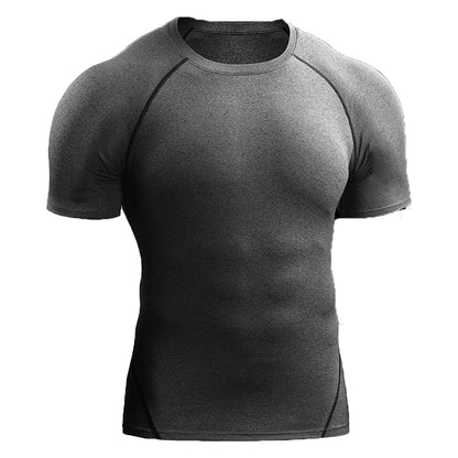 VELOX elastisk sports t-shirt til mænd — grå med sorte striber — træning og løb