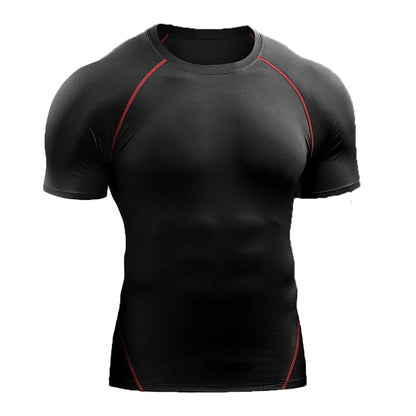 VELOX elastisk sports t-shirt til mænd — grå med røde striber — træning og løb